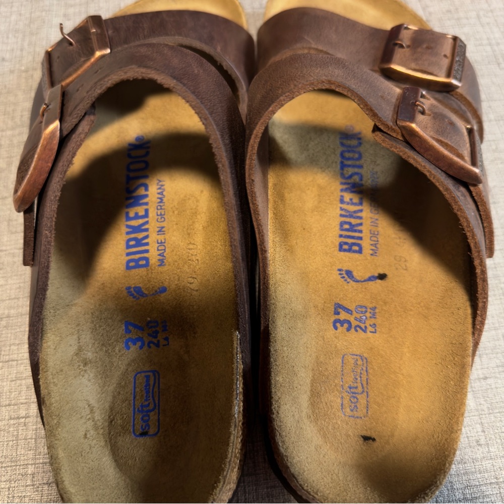 Birkenstock Brown Leather Two-Strap Sandals with Buckles